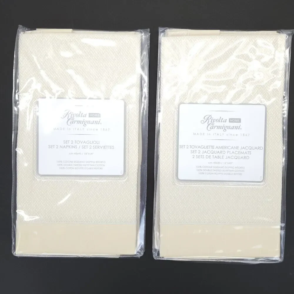 Vtg Italian Placemat Beige Jacquard Egyptian Cotton Luxury Minimalist 18x18 Set4